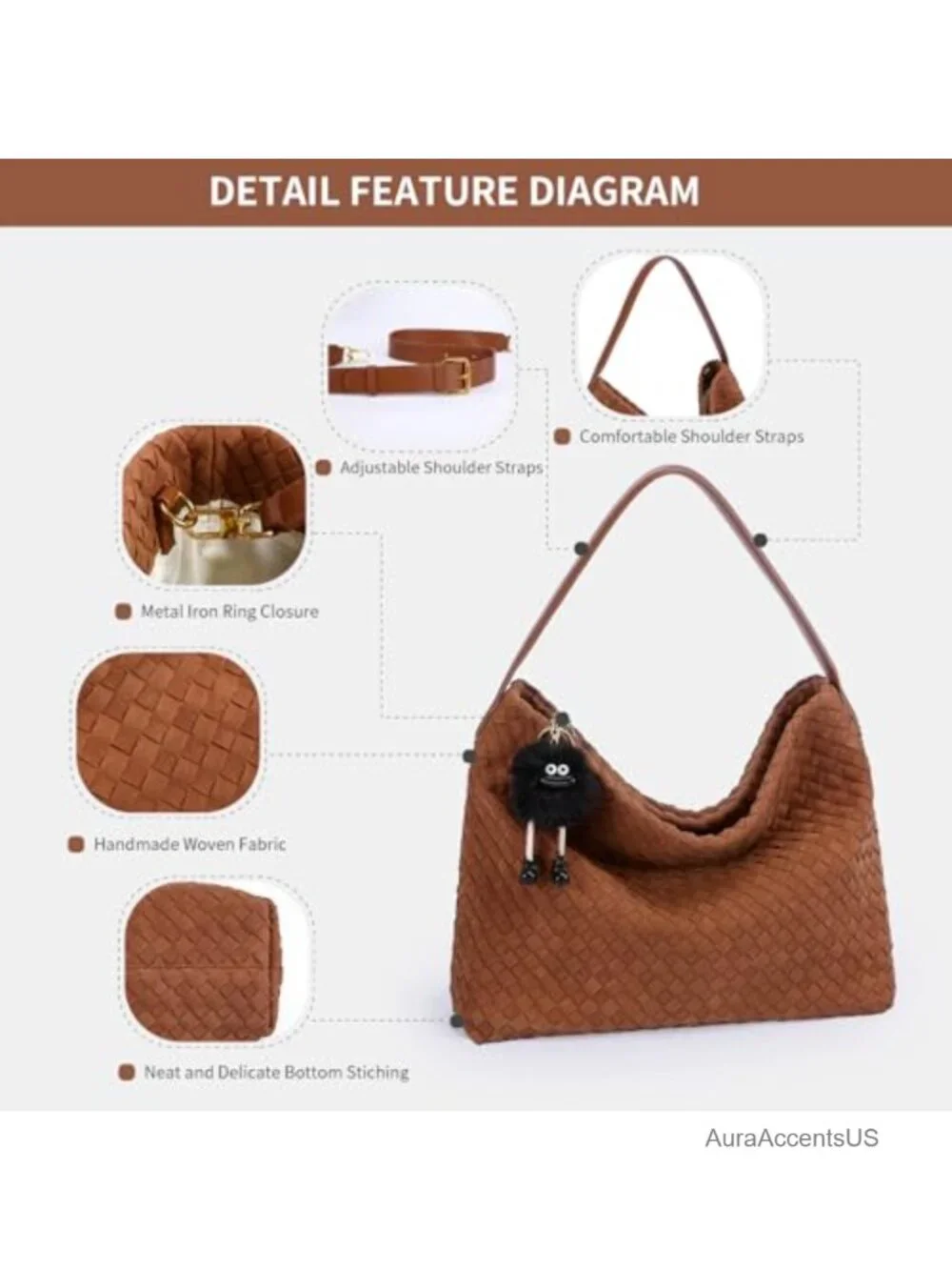 Woven Suede Hobo Bag - Spacious Tote with Detachable Strap